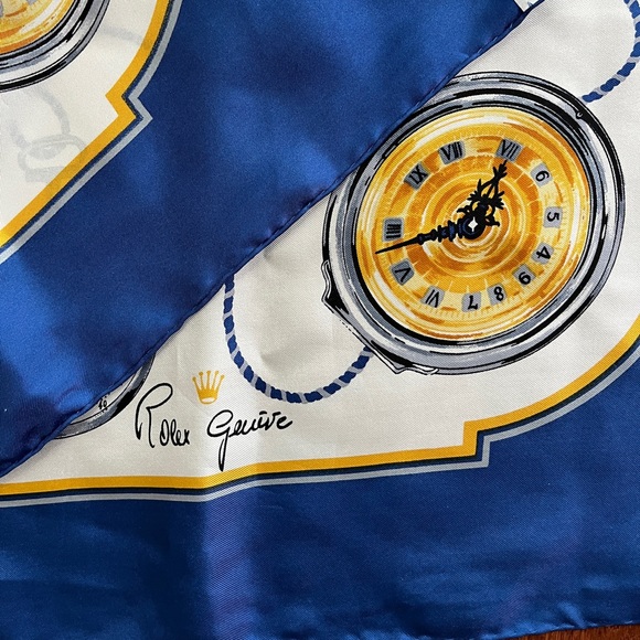 Vintage Rolex Geneva Silk Scarf 100% Silk Blue White NWOT - Picture 4 of 4